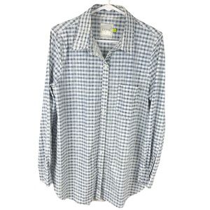 Lysse gingham check print long sleeve button down top blue sz M women’s